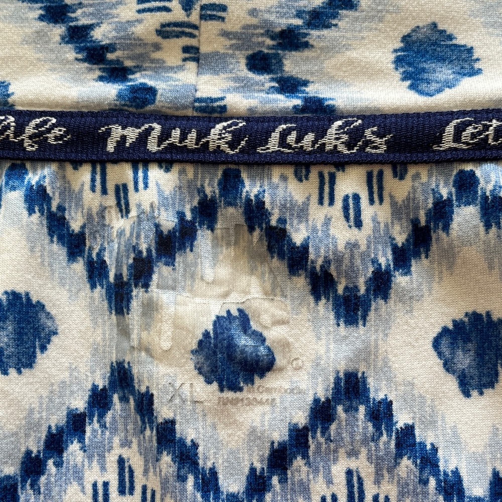Muk Luks Robe Wrap Belted Swim Cover Women's XL Blue White Geometric Print Soft - Picture 2 of 15